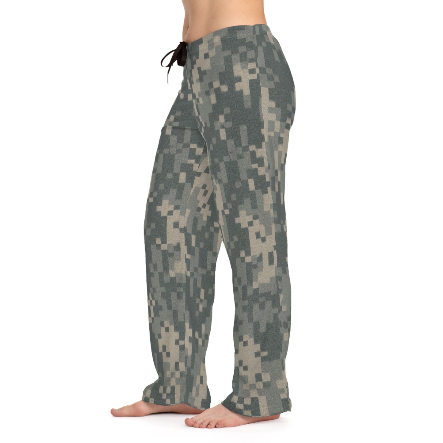 Camo women's pajama pants with digital army print, all-over camouflage design, comfortable lounge sleepwear by Printify.