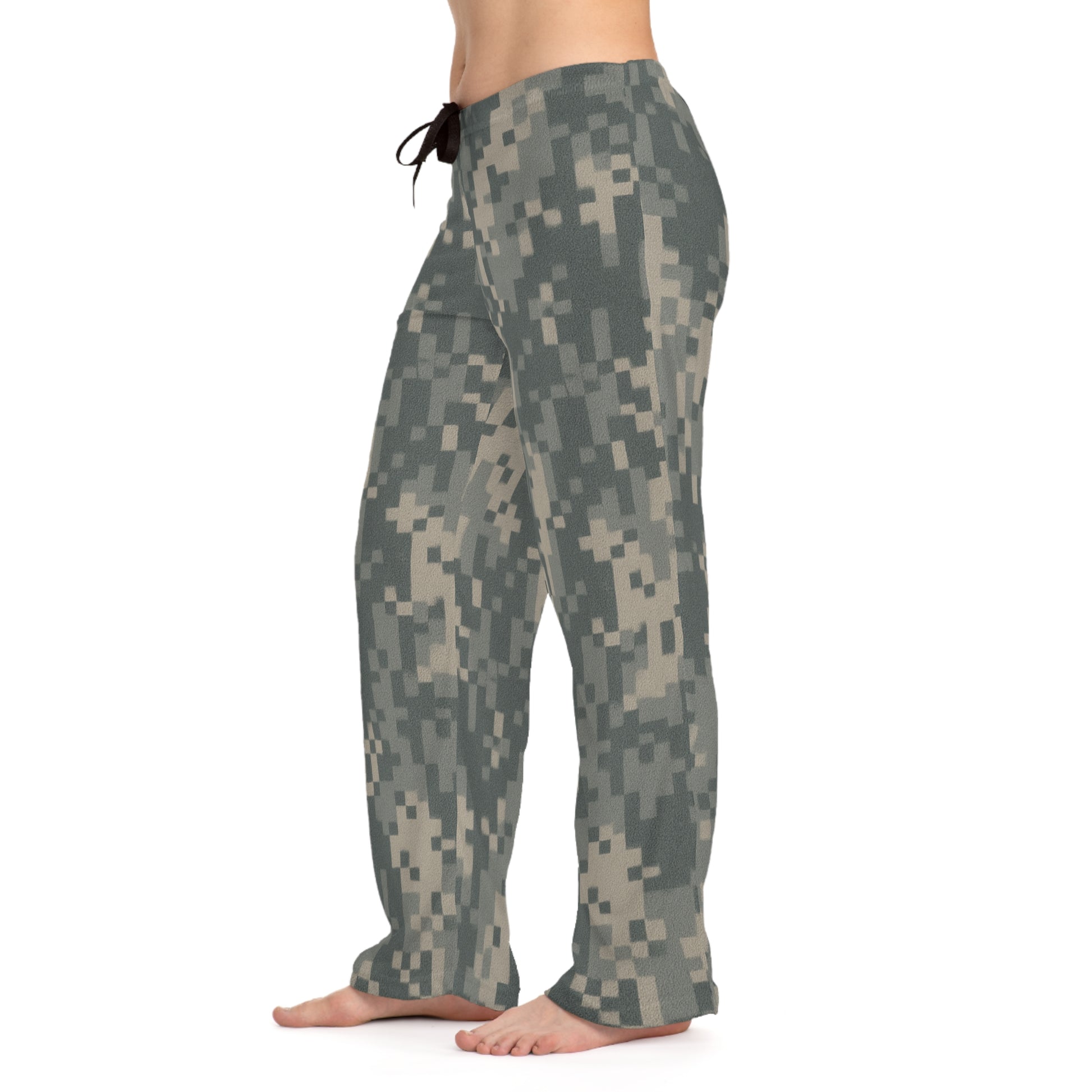Camo women's pajama pants with digital army print, all-over camouflage design, comfortable lounge sleepwear by Printify.
