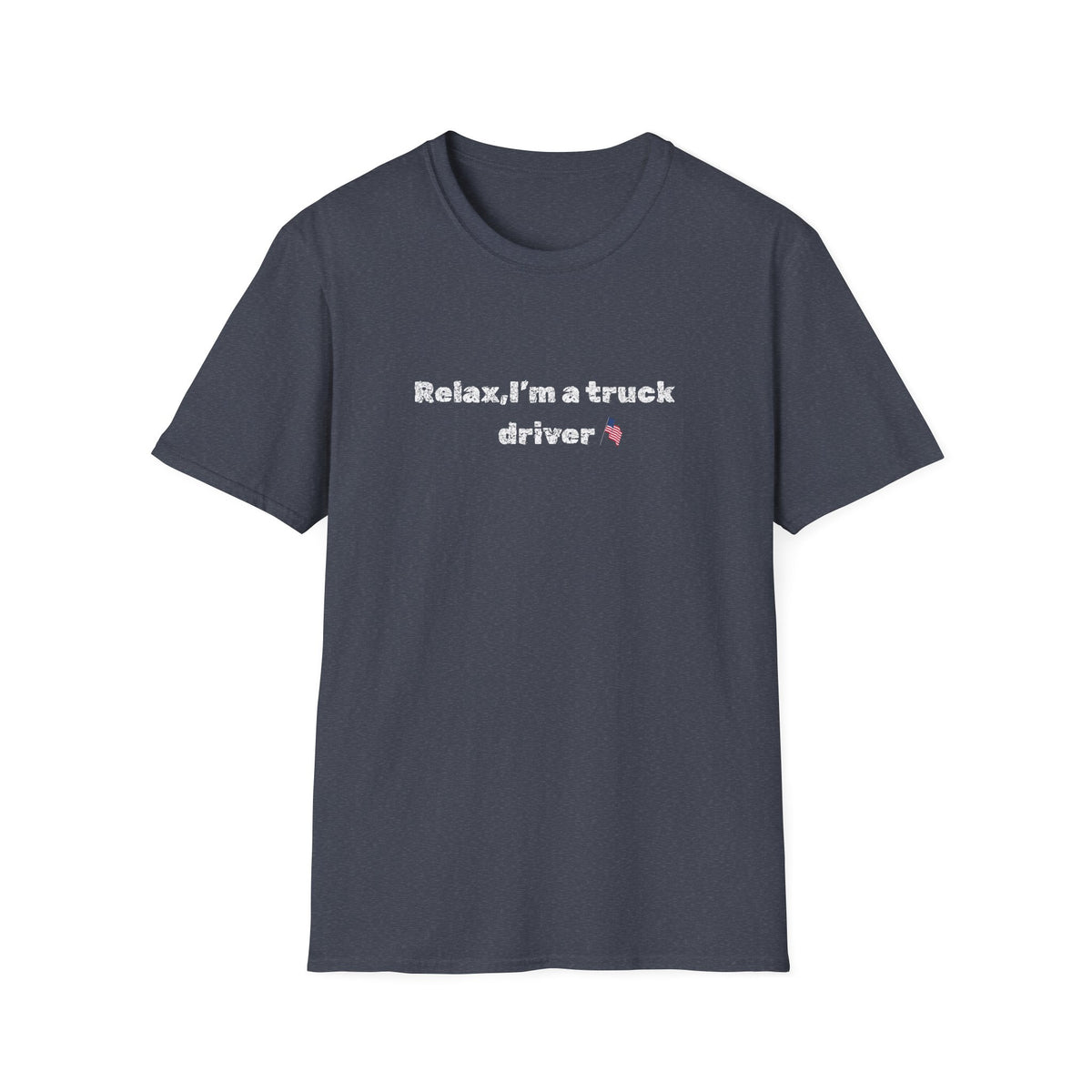 Pink heart graphic on black Relax, I'm a Truck Driver T-Shirt featuring humorous trucker quote from Printify.