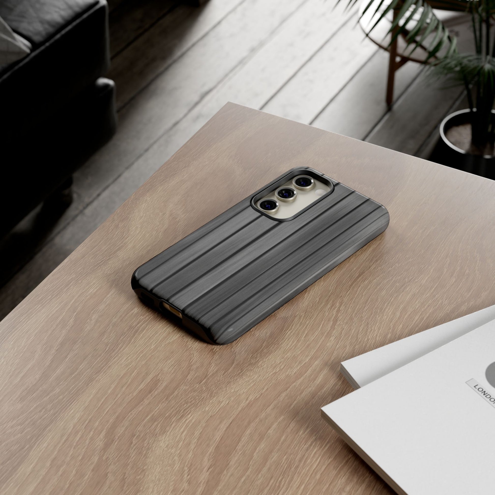 Ribbed metal texture iPhone phone case by Printify, tough protective cover with rugged design for iPhone models.