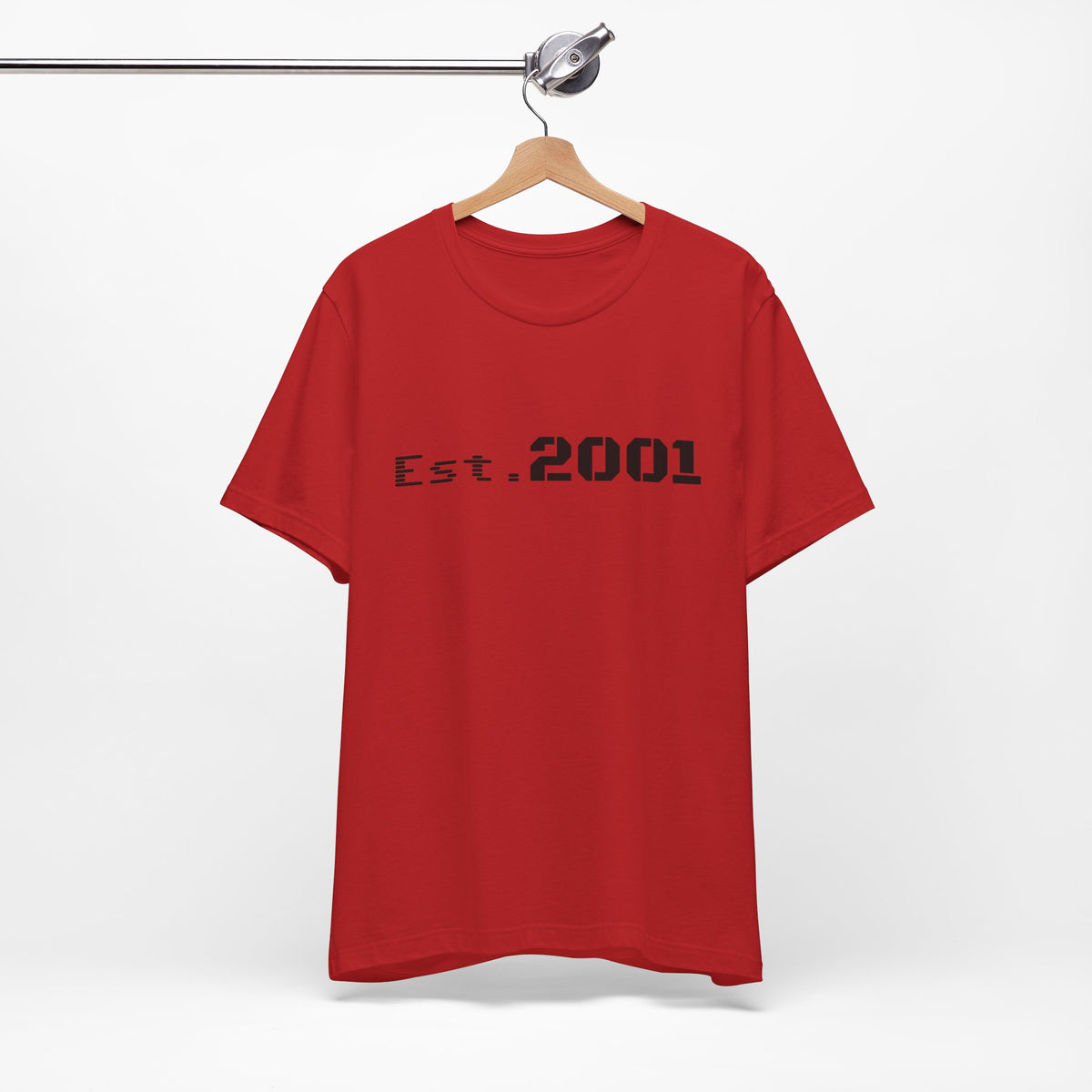 Retro minimalist Est. 2001 graphic T-shirt by Printify, featuring a stylish birth year design on a casual tee.