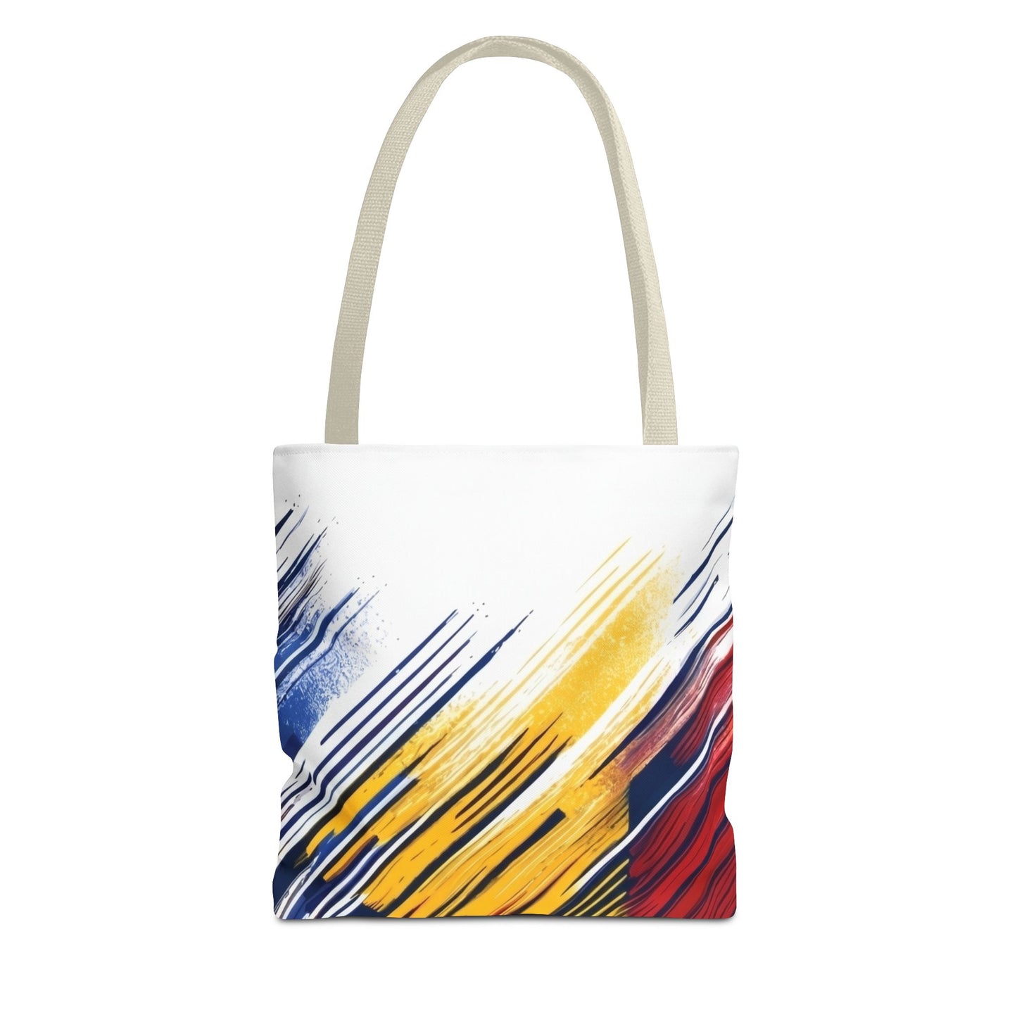 Abstract Brushstroke Tote Bag - Bold Red, Yellow & Blue All-Over Print