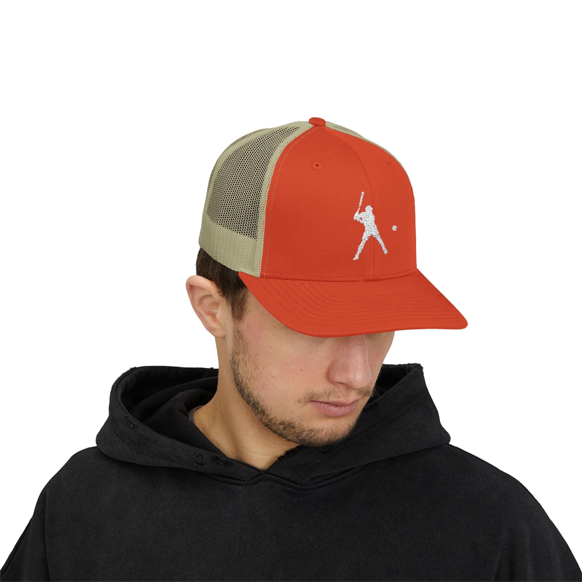 Vintage baseball snapback trucker cap with batter silhouette design, branded by Printify, featuring a classic adjustable hat style.