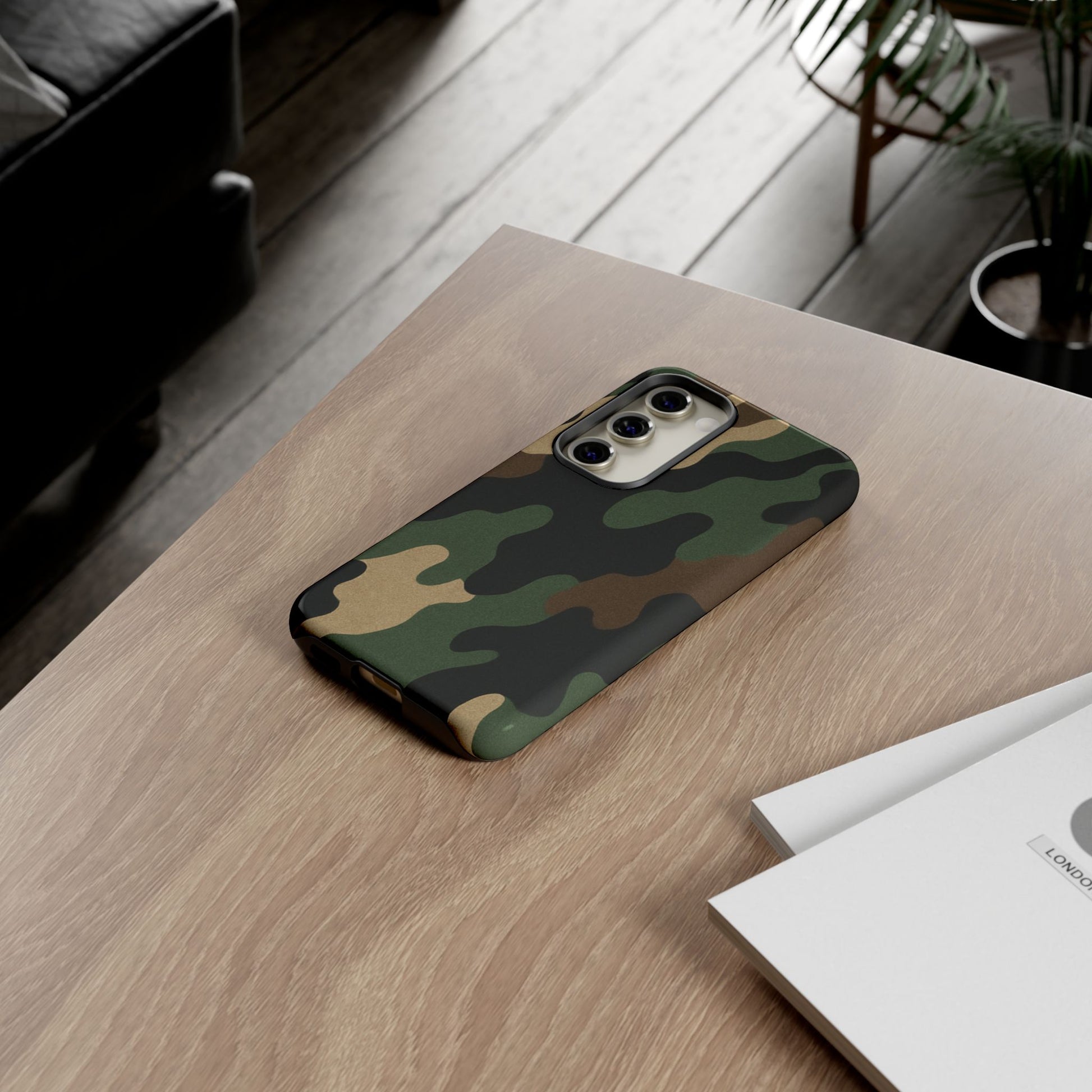 Rugged military green camo phone case by Printify, protective cover for smartphone with tough, durable design.