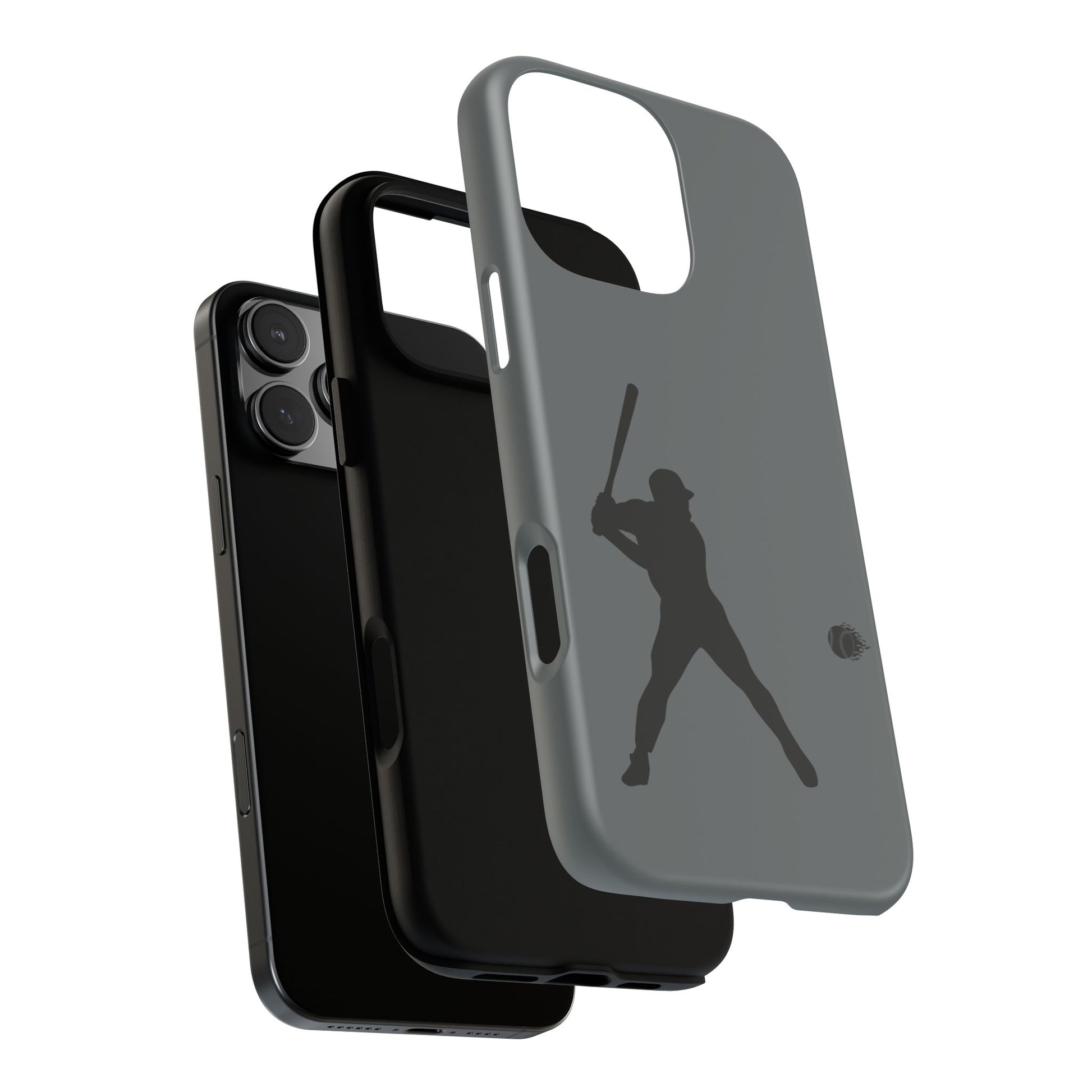 Black baseball silhouette tough phone case for iPhone, protective sporty design by Printify, shows a rugged, durable phone cover.