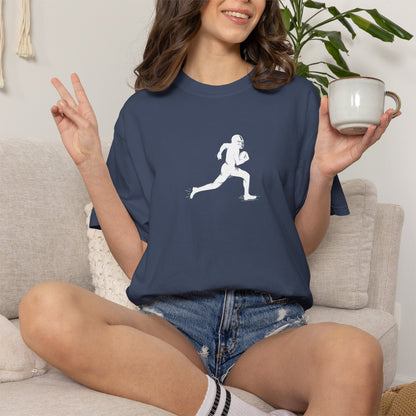 Sporty Unisex Garment-Dyed T-Shirt with Football Player Graphic, Activewear, Casual Wear, Gift for Runners, Fitness Apparel, Everyday Style