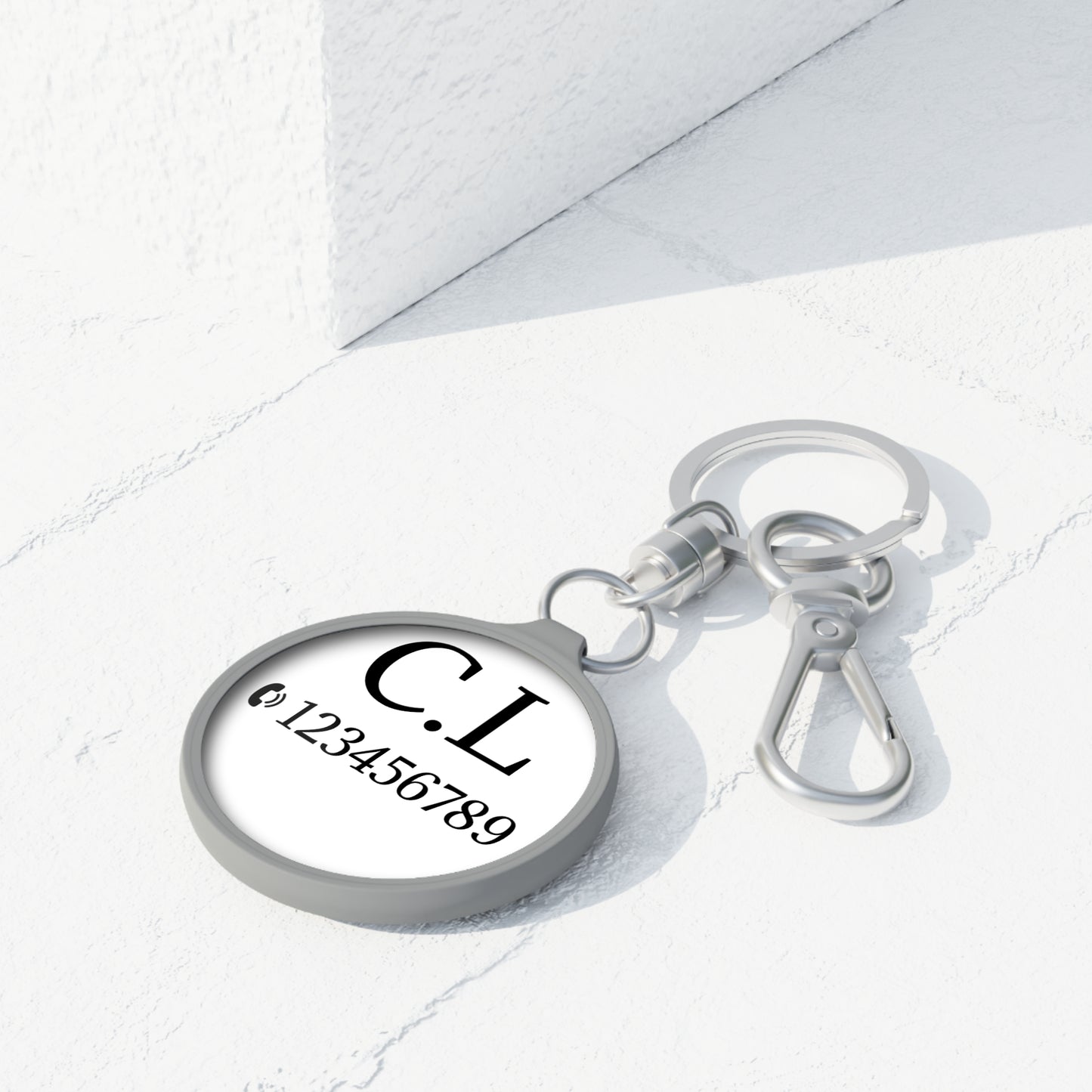 Personalized round keychain with monogram initials, Printify accessories keyring tag, stylish and custom-made for keys.
