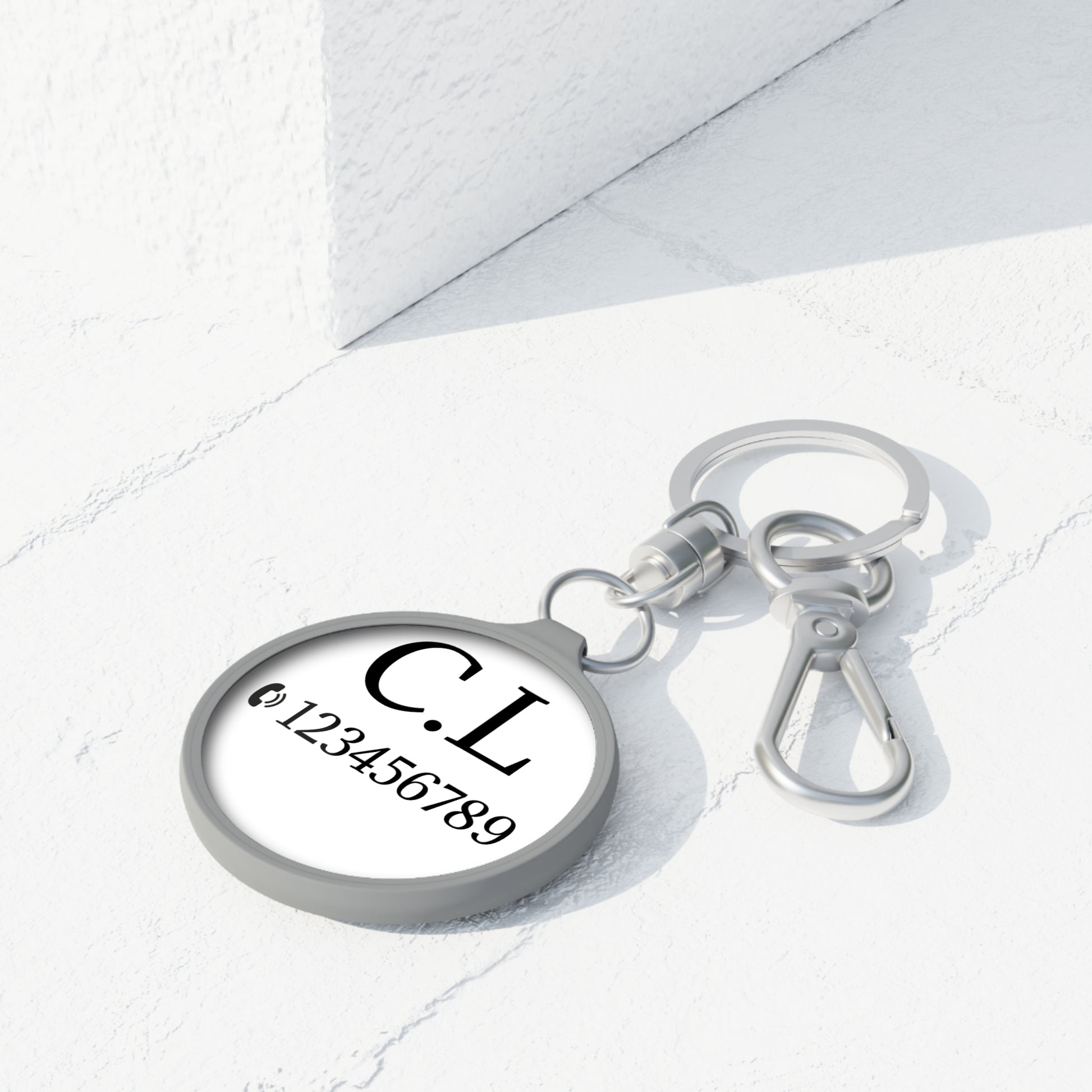 Personalized round keychain with monogram initials, Printify accessories keyring tag, stylish and custom-made for keys.