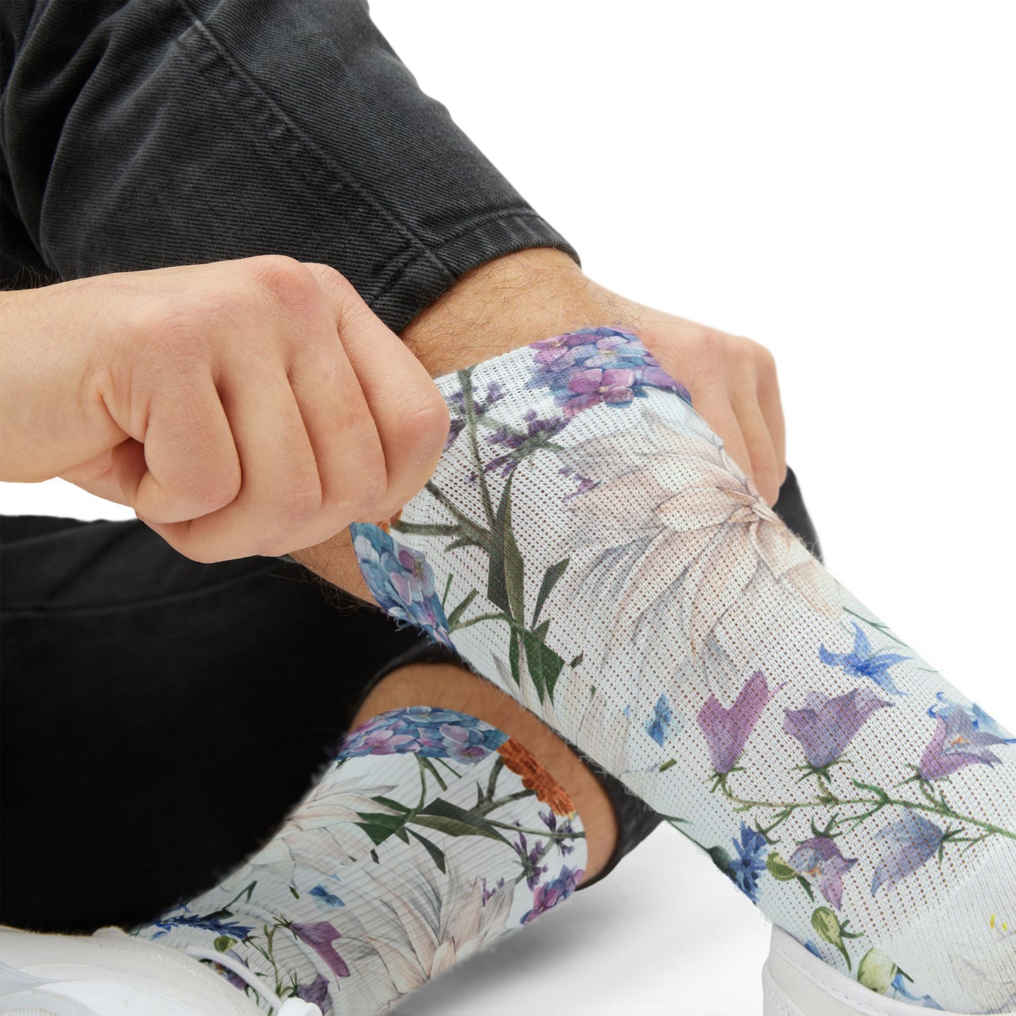 Watercolor Wildflower Socks | Floral Crew Socks, Pastel Garden Print