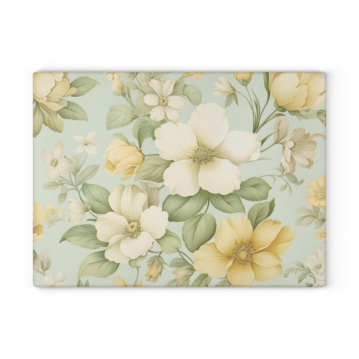 Floral Glass Cutting Board — Vintage Yellow Dogwood Design