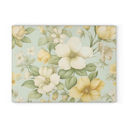 Floral Glass Cutting Board — Vintage Yellow Dogwood Design