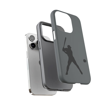 Black tough phone case with baseball silhouette design for iPhone, offering sporty protection and durable coverage.