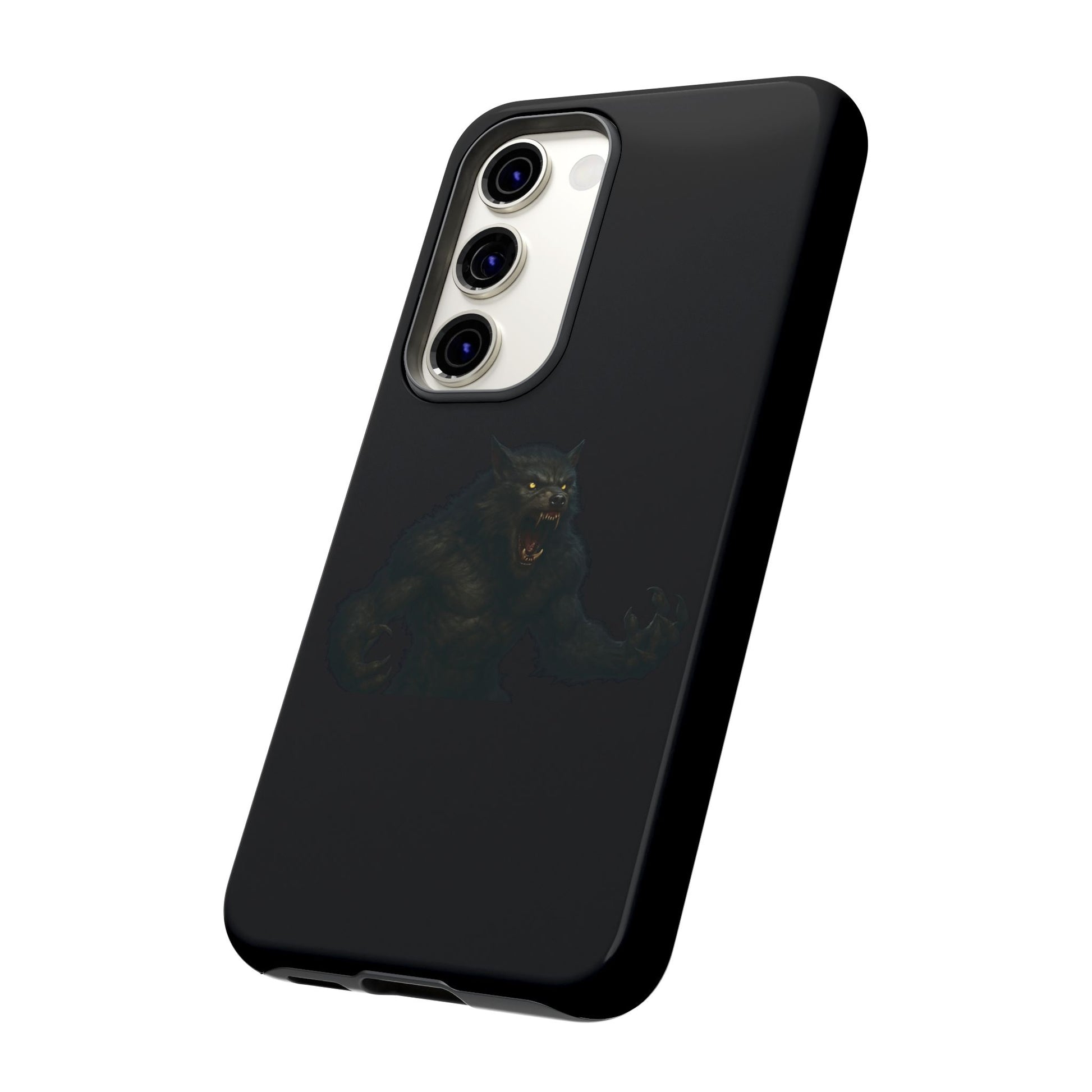 Werewolf phone case featuring dark monster graphic, durable protective design for a smartphone.