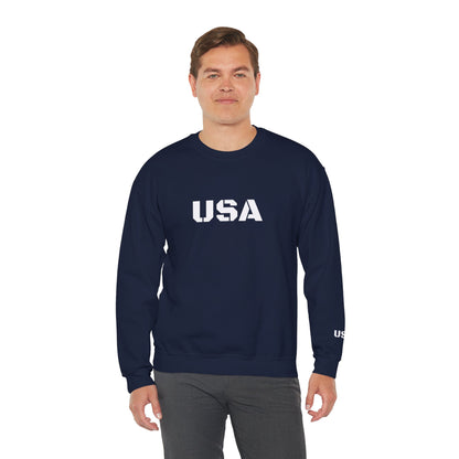 Printify USA crewneck sweatshirt featuring patriotic design, perfect for cozy seasonal wear and patriotic gift-giving.