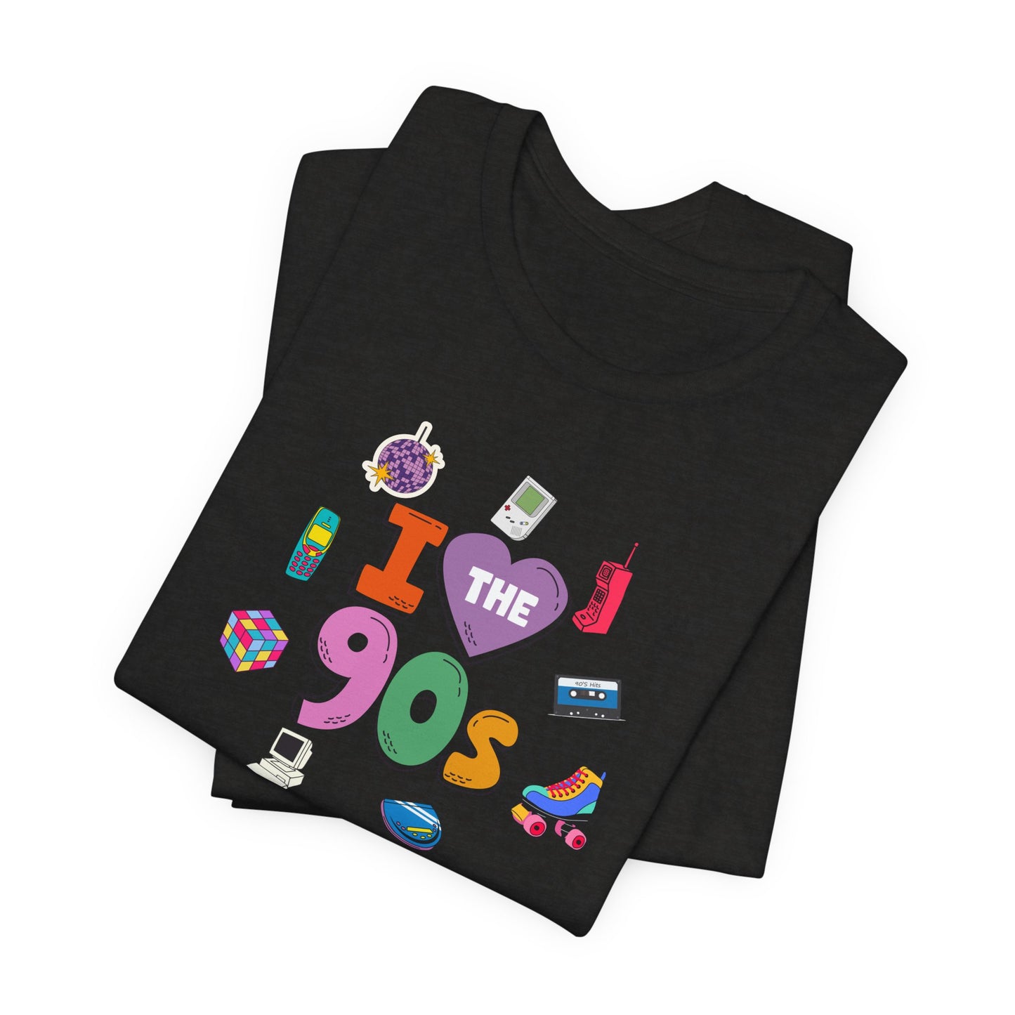 I  Love the 90's Short Sleeve Tee - Retro Graphic Tee, Vintage Style Shirt, Perfect for Casual Outings, 90s Nostalgia Apparel