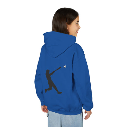 Youth baseball silhouette hoodie for kids featuring a baseball player design, made by Printify, perfect for young sports fans.