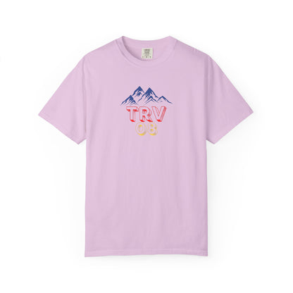 Unisex Printify TRV08 Logo T-Shirt in garment-dyed fabric, showcasing a casual, comfortable fit with a printed logo design.