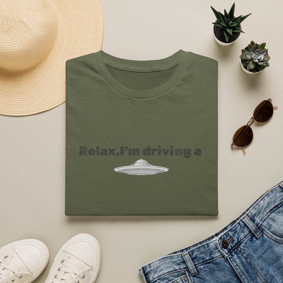 Black UFO T-Shirt with funny alien graphic, featuring a sci-fi design on a comfortable Printify tee.