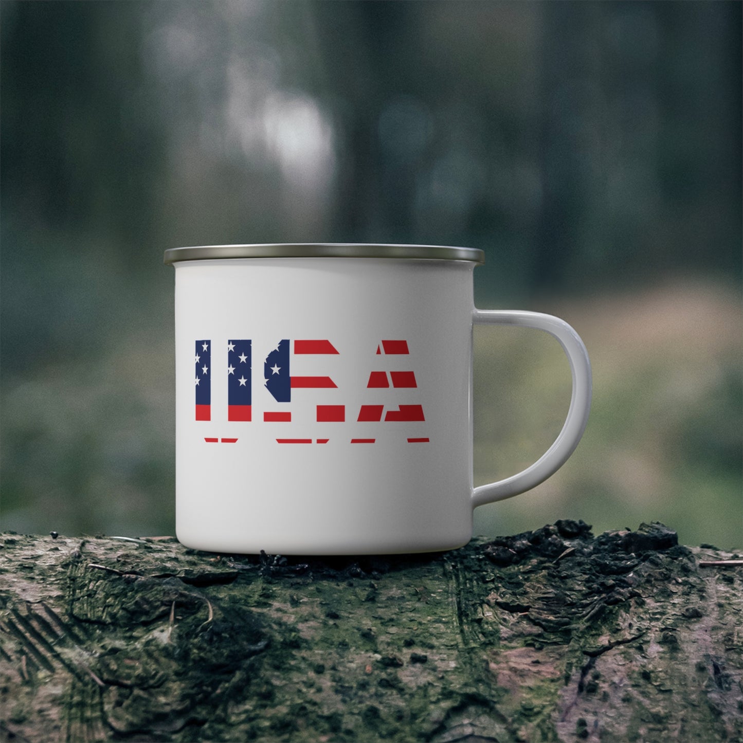 Patriotic Enamel Camping Mug | USA Flag Design | Perfect for Outdoor Adventures, Gift for Travelers, BBQs & Holidays
