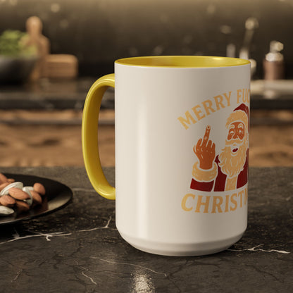 Merry Fucking Christmas Mug — Funny Santa Middle Finger Coffee Cup (11oz & 15oz)