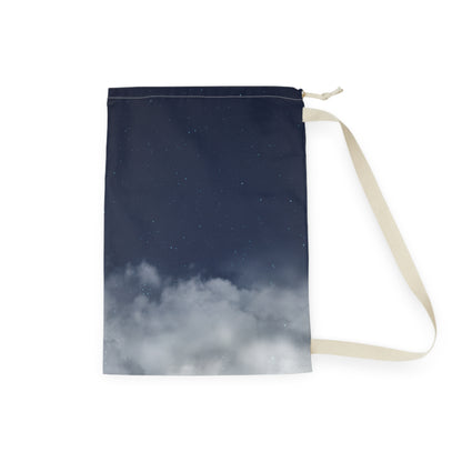 Night Sky Clouds laundry bag by Printify, canvas drawstring tote featuring a celestial cloud pattern for laundry storage.