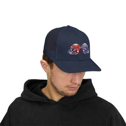 Sporty Snapback Trucker Cap with Football Helmets, Baseball Cap, Outdoor Activity Hat, Gift for Sports Fans, Team Spirit Wear - TRV
