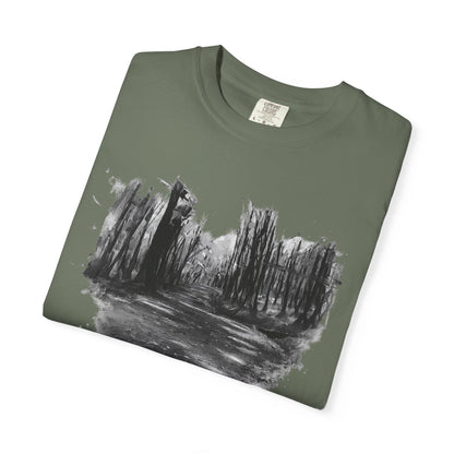 Artistic Forest Scene T-shirt | Nature Lover Gift, Outdoor Adventure Tee, Eco-Friendly Fashion, Vintage Inspired Clothing, Unisex Gift - TRV