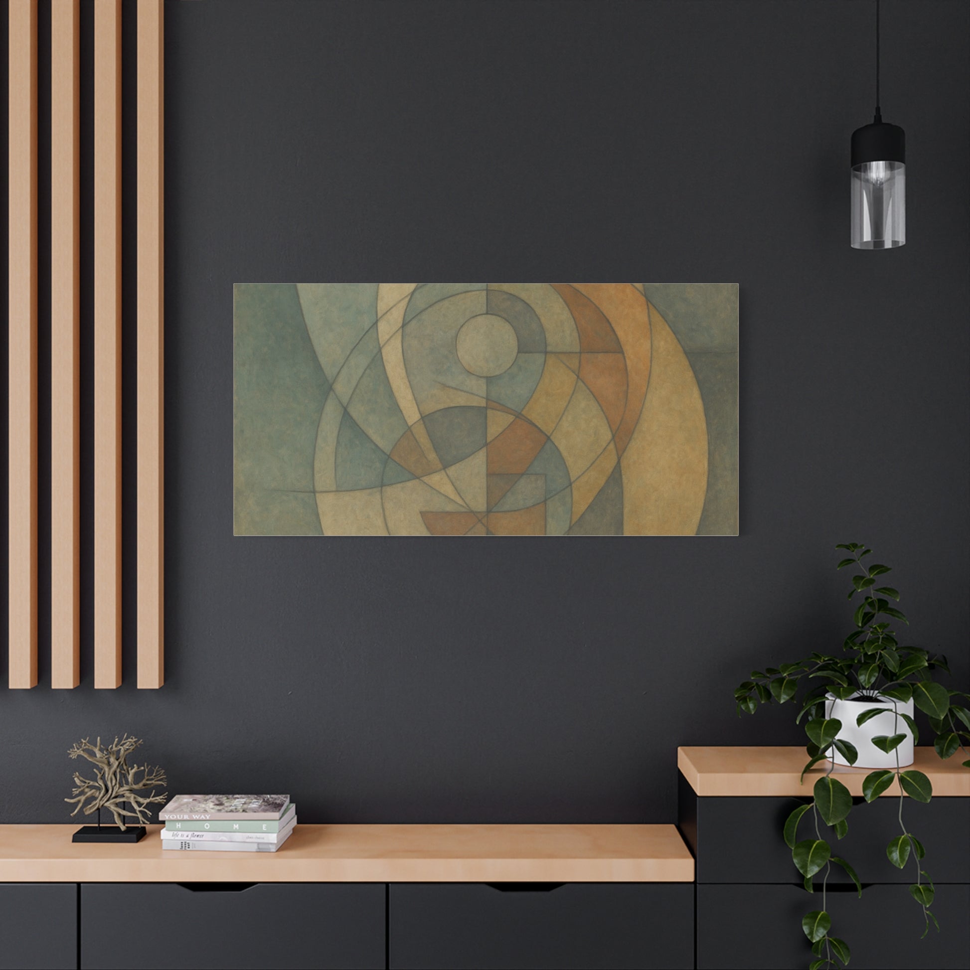 Abstract geometric circles on matte canvas print by Printify, featuring modern circular art in bold, colorful shapes on textured canvas.