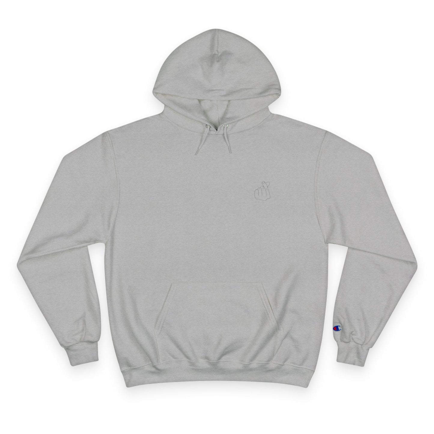 Minimalist Champion Hoodie with Hand Gesture Design