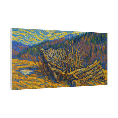 Impressionist Starry Landscape canvas print by Printify featuring a night sky with stars and vibrant colors on canvas artwork.