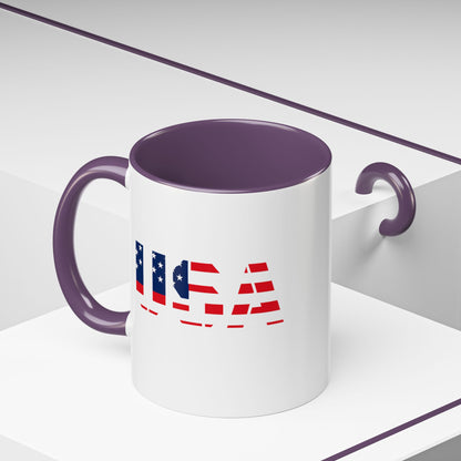 USA Flag Accent Coffee Mug — Patriotic 11/15oz Ceramic Coffee Cup