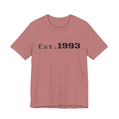 Vintage 1993 Est. T-Shirt by Printify featuring classic "Born in 1993" design on a casual cotton tee.