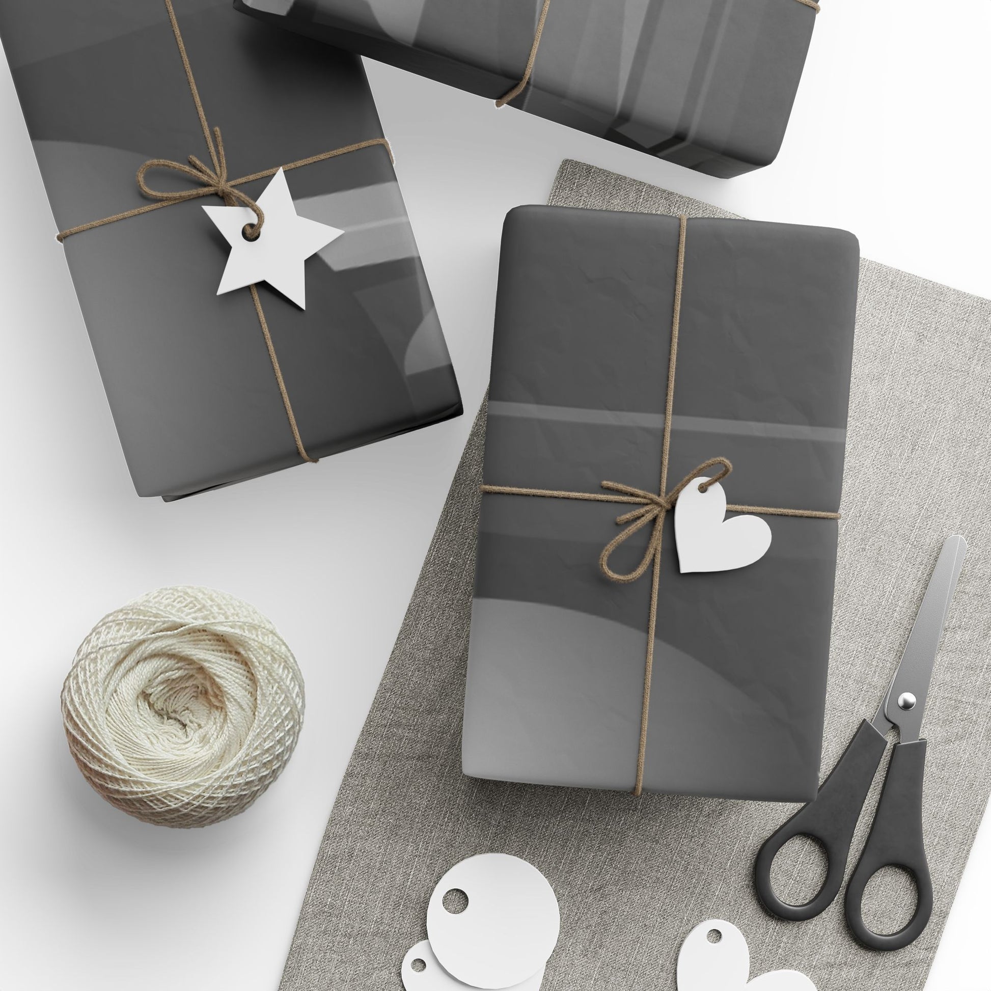 Black and gray geometric shapes wrapping paper by Printify, showcasing a modern gift wrap roll with bold pattern design.
