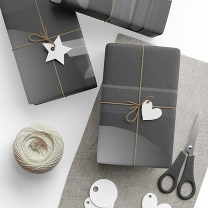 Black and gray geometric shapes wrapping paper from Printify, featuring modern, abstract design on gift wrap roll.