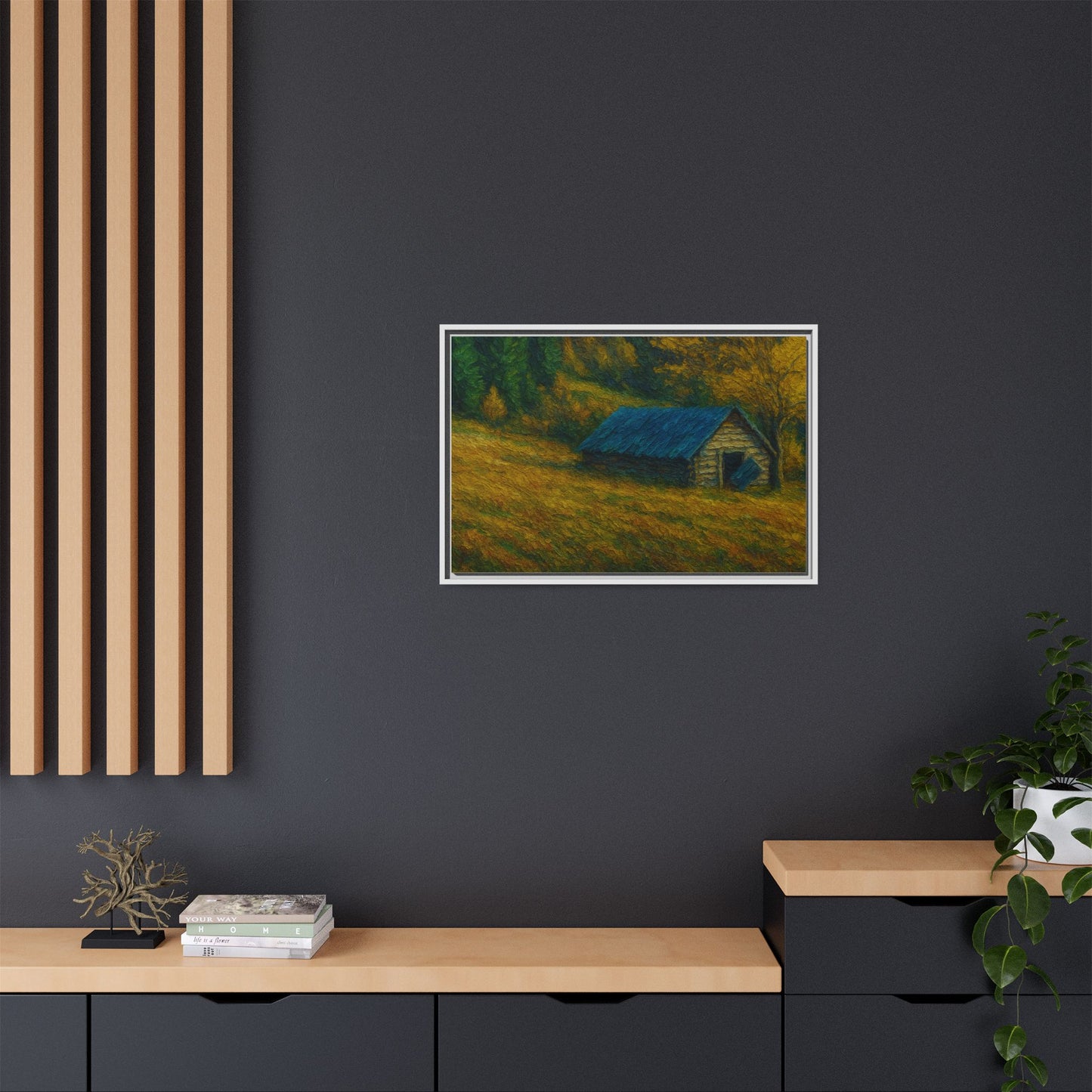 Framed Matte Canvas Print, Rustic Artwork, Farmhouse Decor, Nature Wall Art, Gift for Home, Autumn Decor, Landscape Painting