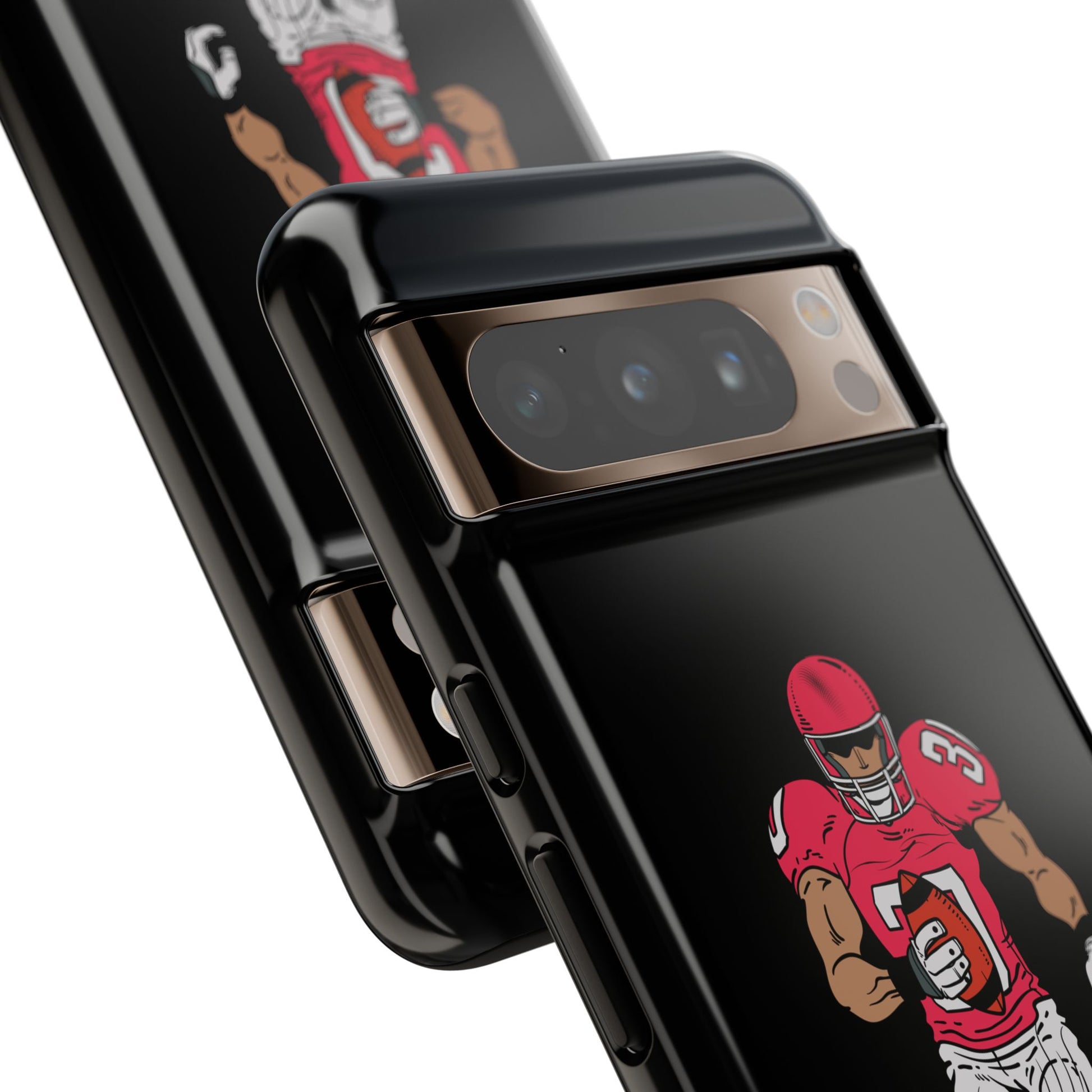 Black football player tough phone case for iPhone featuring sports design, protective and durable Printify accessory.