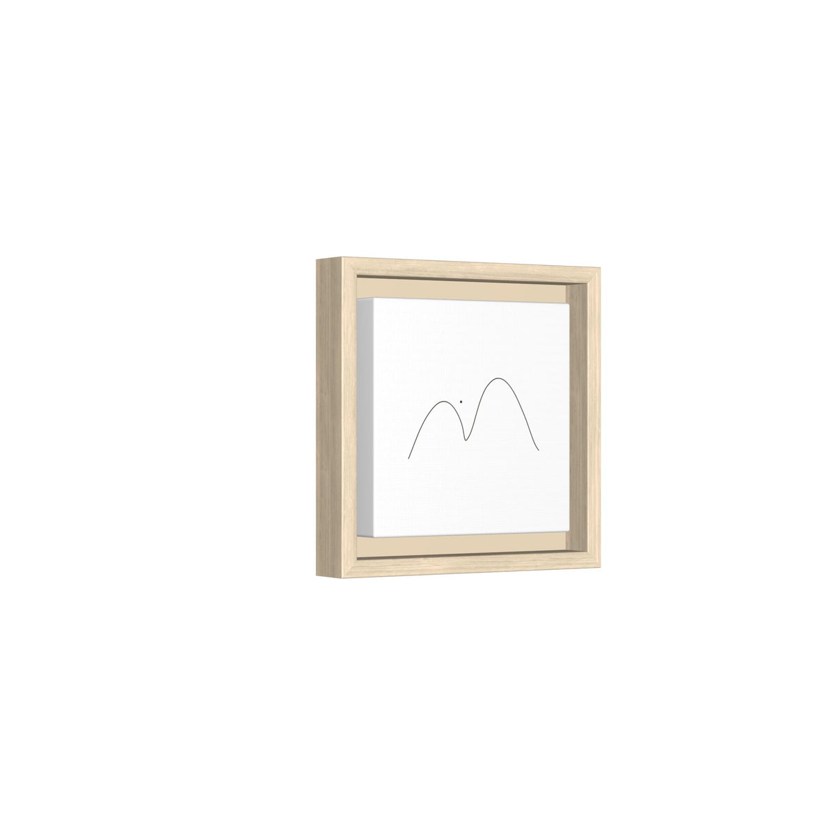 Framed matte canvas featuring minimalist mountain line art by Printify, showcasing simple black mountain outlines on a white background.