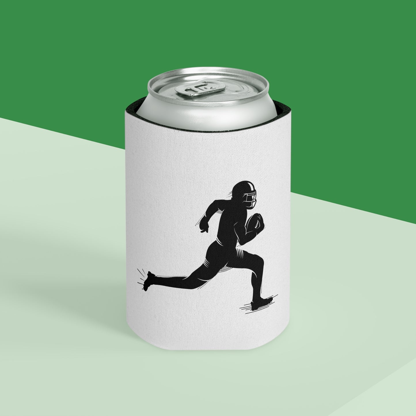 Football Player Can Cooler – Running Ball Carrier Beverage Koozie