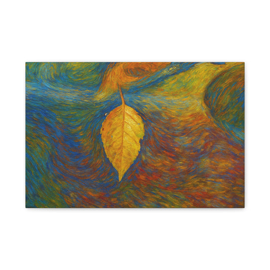 Abstract autumn leaf canvas art by Printify featuring swirling fall colors, perfect for seasonal wall decor.