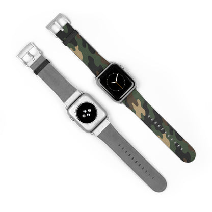 Green camouflage silicone Apple Watch band from Printify, durable strap designed for comfortable wear and stylish camouflage pattern.