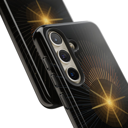 Tough Cases - Radiant Star Phone Case, Protective Black Shockproof Cover with Golden Light Design