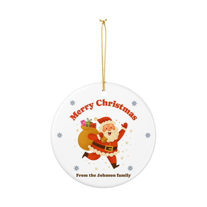 Santa with Sack Merry Christmas Ceramic Ornament | Personalized Family Name - TRV