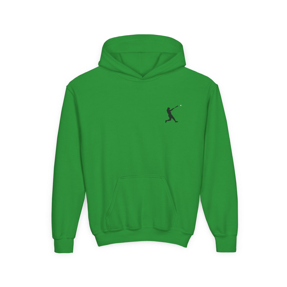 Kids' youth baseball silhouette hoodie by Printify featuring a baseball player graphic on a comfortable pullover for kids.