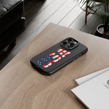 USA Phone Case with patriotic American flag design, durable tough phone case by Printify for iPhone or Android.
