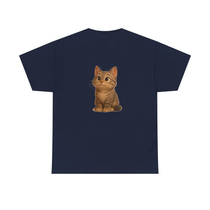 Brown kitten graphic T-shirt for cat lovers, featuring a cute feline design on a comfortable Printify T-shirt.