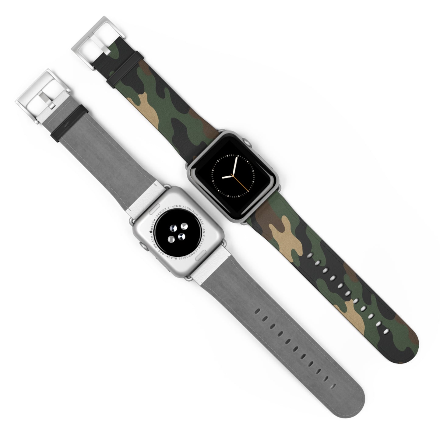Green camouflage silicone Apple Watch band by Printify, flexible and durable accessory for comfortable wear.