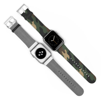 Green camouflage silicone Apple Watch band by Printify, flexible and durable accessory for comfortable wear.