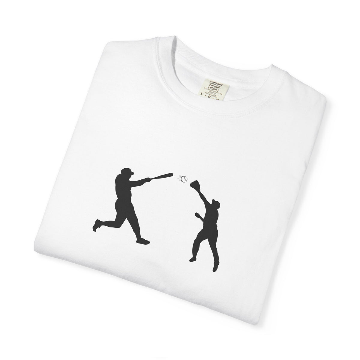 Minimal baseball players silhouette graphic T-shirt by Printify, showcasing a simple sports-themed design on a casual tee.