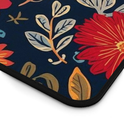 Autumn floral pattern desk mat with fall flowers, Printify mouse pad featuring seasonal botanical design.