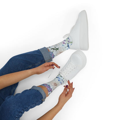 Watercolor Wildflower Socks | Floral Crew Socks, Pastel Garden Print